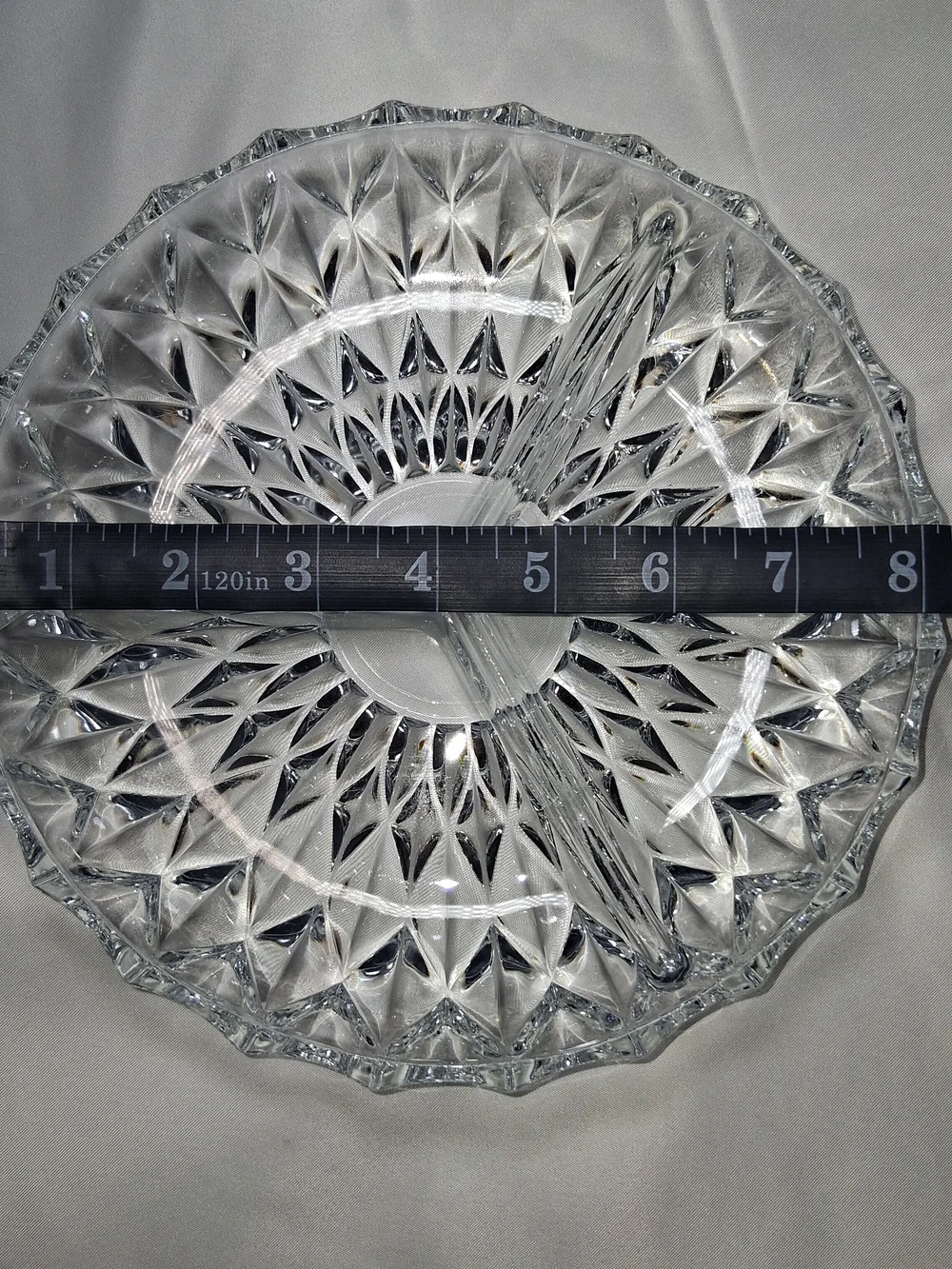 Crystal divided serving dish with diamond and fan cut pattern
